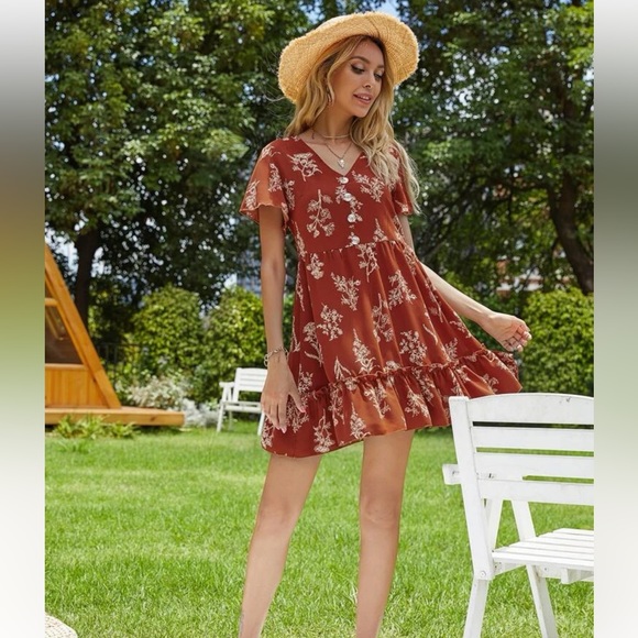 SHEIN Plant Print Button Front Smock Dress - Picture 2 of 7